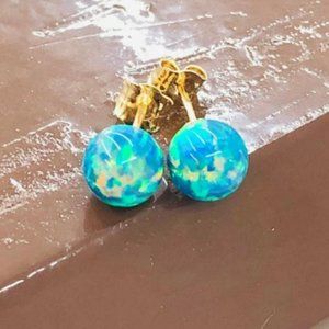 14K Yellow Solid Gold Lavender Ball Earrings 6x6 Womens Stud Earrings Aretes Oro